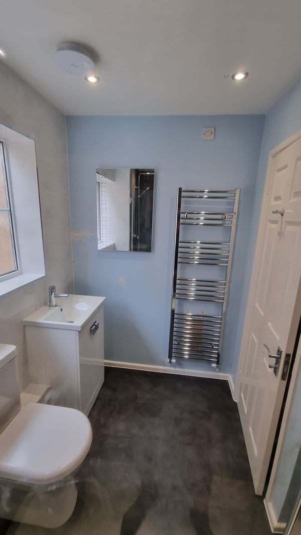 white and baby blue bathroom